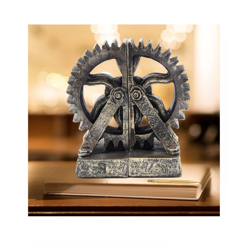 Bellaa 25662 Decorative Bookend Gear Book Ends Industrial Science Rustic Vintage Unique Heavy Steampunk Statues Bookshelves Stopper Support Home Decor Accents - Image 2
